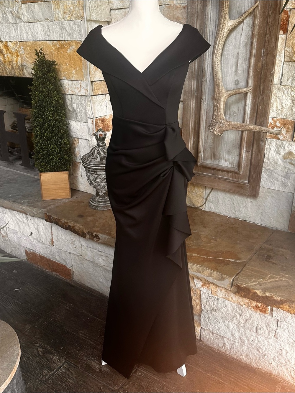 Xscape Black Ruched Evening Dress
